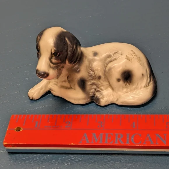 Vintage art line porcelain dog figure Japan black white setter puppy - Picture 3 of 5